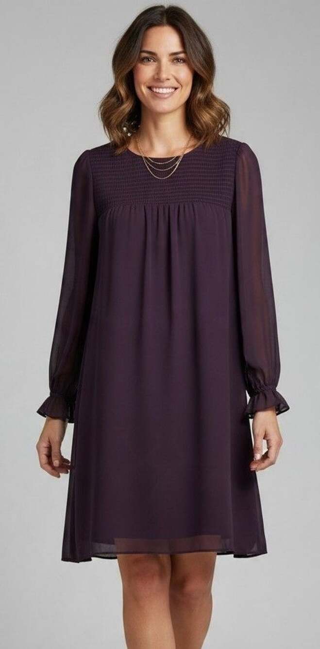 Jessica Howard Dress Size 14 Purple Smocked Chiffon Long Sleeve